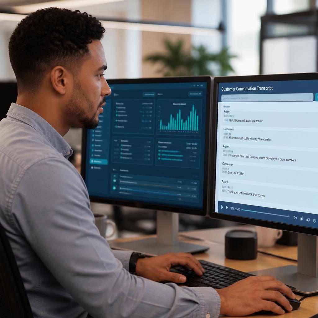 Port 24 operator reviewing a live customer conversation transcript